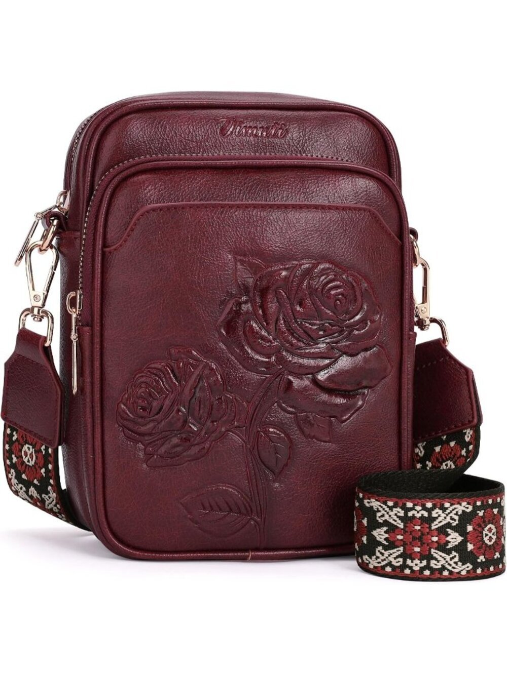 Women's Red PU Leather Small Cell Phone Adjustable Strap Stylish Crossbody bag